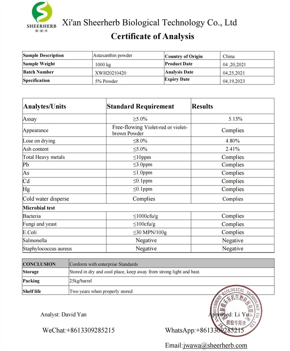product-1000-1212 Astaxanthin Certificate of Analysis